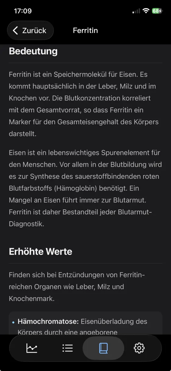 Lexikon-Eintrag in der Blutwerte-App